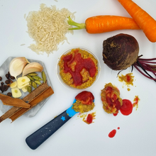 Load image into Gallery viewer, Frikkadel with beetroot and turmeric rice 100g - 7-9 months